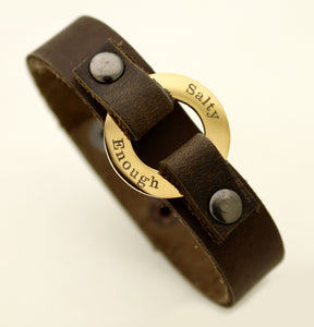 unique engraving on leather bracelet