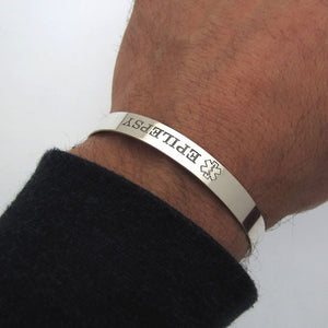 Custom Epilepsy Bracelet, Medical Alert Mens Cuff