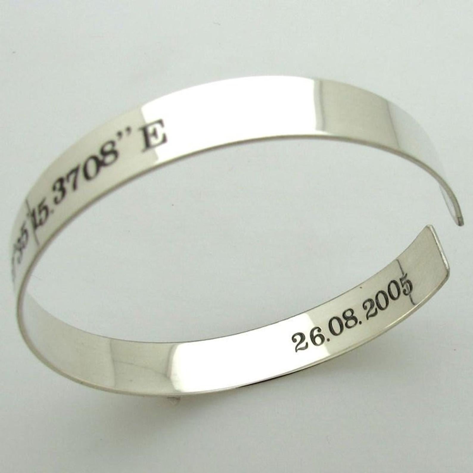 Custom Coordinate Cuff - Personalized Mens Bracelet /Personalized Cuff Sterling Silver / Outside and Inside